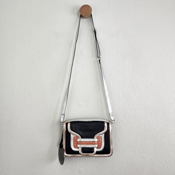 Pierre Hardy Alpha Crossbody Bag Black Lamb Leather Silver Pink Metallic Clutch - Picture 8 of 13